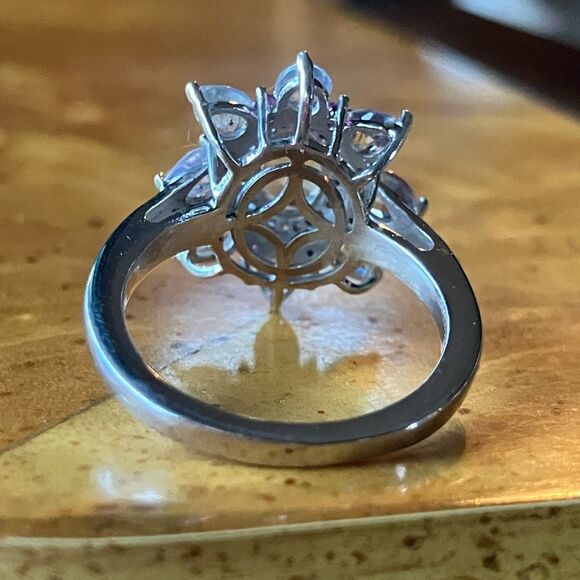 Rainbow Moonstone Pink Sapphire Sterling Silver Cocktail Ring - Picture 4 of 8